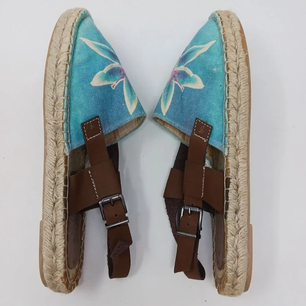 Sundias Espadrille Sandals Floral Canvas Leather Straps Size EU 38